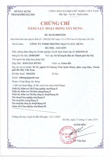Chứng chỉ năng lực hoạt động xậy dựng 2